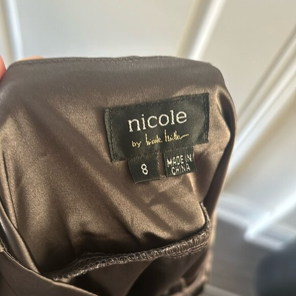 Nicole Miller cocktail dress womens 8 gray abstract satin trim side zip lined - Picture 3 of 11